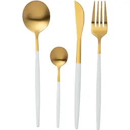 Набор столовых приборов белый J-line с золотом 24 шт. (48996)