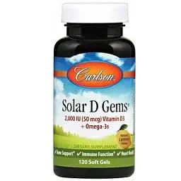 Рыбий жир с витамином D3 Carlson Solar D Gems 2000 МЕ вкус лимона 120 гелевых капсул