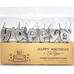 Свечи для торта “Happy Birthday” набор букв серебряные, декоративные свечи буквы для дня рождения, праздничные свечи надпись