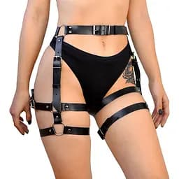 Гартери Art of Sex Claire, натуральна шкіра, розмір L-2XL, колір чорний