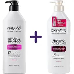 Набір: шампунь Kerasys Hair Clinic Repairing Shampoo Відновлювальний 600 мл + кондиціонер Kerasys Hair Clinic Repairing Rinse Відновлювальний 600 мл 