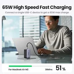 Зарядний пристрій блок живлення 3 порти Ugreen Nexode 65 W GaN II 2*Type-C + 1*USB (2C1A) 8823366 - мініатюра 8