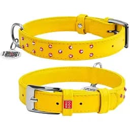 Ошейник для собак Waudog Glamour кожаный с QR паспортом, с клеевыми стразами, M, Ш 25 мм, Дл 38-49 см (4823089307138)