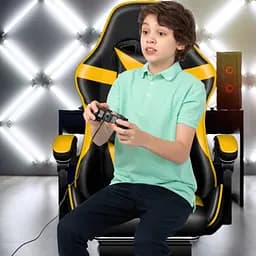 Крісло геймерське PLAYER з підставкою для ніг і масажем Black/Yellow (100015) - мініатюра 3