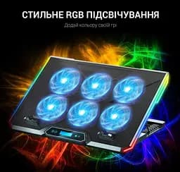 Охолоджувальна підставка для ноутбука до 18 дюймів GamePro GPCP-890 RGB 2xUSB 6xfans - мініатюра 8