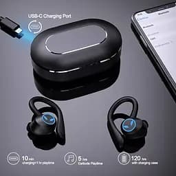 Бездротові спортивні Bluetooth навушники TWS Q25 Pro водонепроникні з сенсорами і мікрофоном Чорні - мініатюра 5