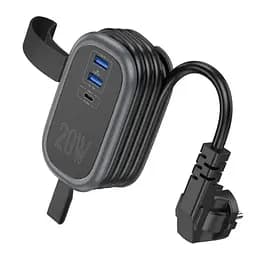 Мережевий фільтр Hoco NS7 Sharp 1 position(PD20W/1C2A) desktop socket(EU) Чорний - мініатюра 2