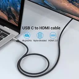 Кабель USB 3.1 Type-C M - HDMI M, 2.0m v.2.0 4K 60Hz Aluminum Alloy Type чорний Vention - мініатюра 5