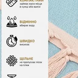 Рушник-пештемаль LoveYouHome бавовняний для дому та відпочинку 100х180 см бірюзовий (ly60184) - мініатюра 7