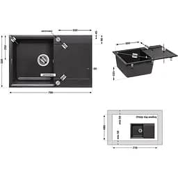 Кухонна мийка Lidz 790x495/230 GRF-13 графіт (LIDZGRF13790495230) - мініатюра 7