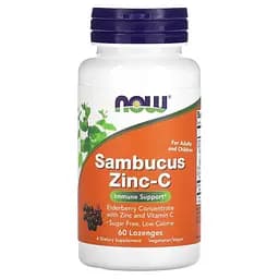 Цинк NOW Sambucus Zinc-C, 60 льодяників з вітаміном С та екстрактом бузини