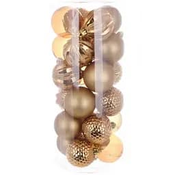 Набір ялинкових куль Мокко діаметром 6 см 24 шт рельєфний перламутр матові і глітер