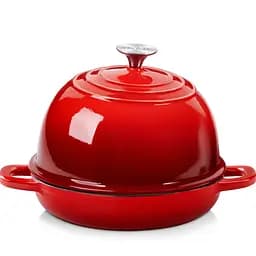Чавунна кругла форма для випікання хліба з кришкою Ø26 (см) антипригарна форма для хліба в духовку Червоний Premium Cookware HP-1-22-RED