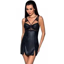 Бебі-дол з еко-шкіри та мережива Loona Chemise black - Passion L/XL