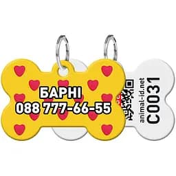 Адресник для собак і котів персоналізований Waudog Smart ID з QR паспортом, Серця, М, 38х26 мм
