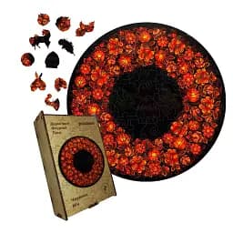 Дерев'яний фігурний пазл Петриківський Розпис Червона Ніч Катерини Каракуці, А5, Дерев'яна коробка 35 елементів