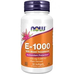 Вітаміни та мінерали NOW Vitamin E-1000 with Mixed Tocopherols, 50 капсул