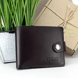 Кошелек кожаный мужской коричневый Handycover HC0042 на кнопке