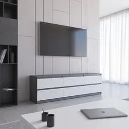 Тумба під телевізор Vays R-12 Антрацит-Білий фасад, 6 шухляд без ручок, ЛДСП, 180×40×53 см