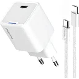 Мережевий зарядний пристрій ColorWay, білий, 30 Вт, GaN, 1xType-C (PD3.0), Auto ID, кабель Type-C - Type-C (CW-CHS054PDC-WT)