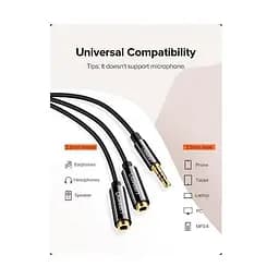 Аудіо кабель-адаптер AUX Ugreen AV134 3.5 мм Male to 2 Female Audi Cable 25 см (20816) - мініатюра 2