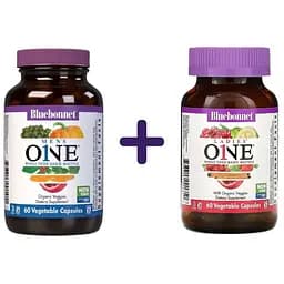 Набір: мультивітаміни для чоловіків Bluebonnet Nutrition Men's One 60 вегетаріанських капсул + комплекс вітамінів для жінок Bluebonnet Nutrition Ladies' One Whole Food-Based Multiple 60 вегетаріанських капсул
