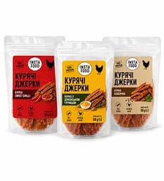 Курячі джерки Insta Food Класичні, Гірчиця та Sweet Chili, набір 3 шт.
