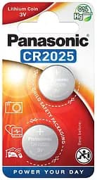 Литиевые батарейки Panasonic 3V CR 2025 Lithium, 2 шт. (CR-2025EL/2B)