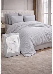 Комплект постельного белья евро с простыней на резинке 180х200+30 см Berratti сатин серый TC303376130