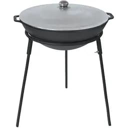 Чавунна сковорода Brizoll WOK з алюмінієвою кришкою 8 л та підставкою