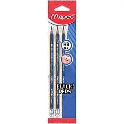 Набор графитовых карандашей Maped Black c ластиком 3 шт. (MP.851811)