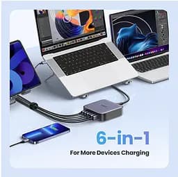 Зарядний пристрій 200 ват максимальний Ugreen CD271 6 портів 2U+4C 200W GaN - мініатюра 7