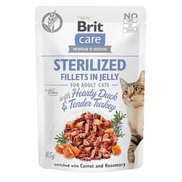 Вологий корм для кастрованих котів Brit Care Adult Sterilised Hearty Duck & Tender Turkey 85 г (качка та індичка в желе) - мініатюра 2