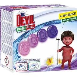 Уценка. Гелевые шарики для унитаза Dr.Devil WC Push Pull Gel без корзины Цветение заката 80 г (4 шт. х 20 г)