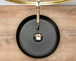 Умивальник Rea Sami black mat gold edge чорний REA-U0595, Чорний матовий - мініатюра 5