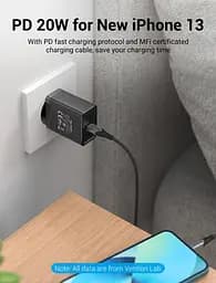 Мережевий зарядний пристрій Vention 1-port USB-C Wall Charger(20W) EU-Plug чорний (FADB0-EU) - мініатюра 3