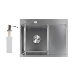 Кухонная мойка интегрированная Lidz Handmade H6350R крыло справа (LDH6350BRUR45587) Brushed Steel 3,0/1,0 мм, Нержавеющая сталь