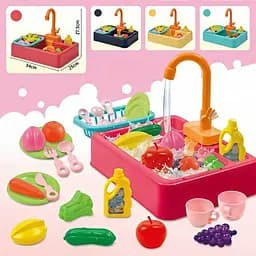 Мойка 388-5 течёт вода, посуда и продукты в наборе, на батарейках (6984809400374) МИКС