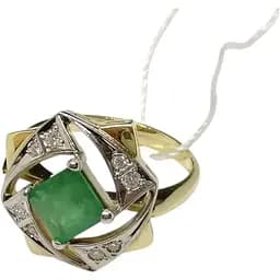 Золотое кольцо Агни Ирида с бриллиантами и изумрудом. Артикул 11359 17