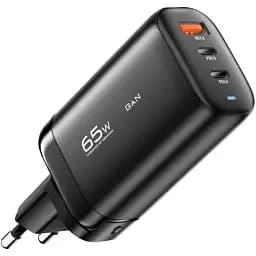 Зарядний адаптер блок живлення Essager 65 W 3 порти 1usb + 2usb-c чорний