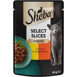 Вологий корм для котів Sheba, з куркою та яловичиною в соусі, 85 г