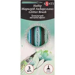 Набор акварельных маркеров Santi Glitter Brush Оттенки зеленого 3 шт. (390771)