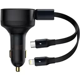 Автомобільний зарядний пристрій Baseus Enjoyment Retractable 2-in-1 C+L 30W w/2-in-1 cable Black (CGTX000001)