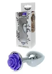 Металлическая анальная пробка Boss Jewellery Silver Plug Rose 9 см (фиолетовый)