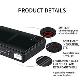 ДБЖ UPS для роутера DC1018P 12V/ 9V/ 5V 10400 mAh 18W для пристроїв постійного струму DC USB Type A, USB Type C, POE чорний - мініатюра 2