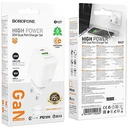 МЗП Borofone BN27 Fuente PD20W+QC3.0 (1USB-A/1C) + кабель Type-C to Type-C White - мініатюра 5