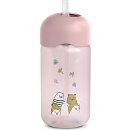 Пляшка Suavinex Bear Family з трубочкою 340 мл рожева (402650)