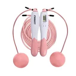 Скакалка без шнура EasyFit TwinRope со счетчиком 2,8 м белый-розовый