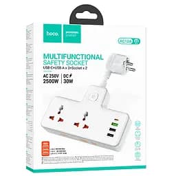 Подовжувач Hoco AC12A Reise (PD30W/1C3A) +Socket White - мініатюра 6