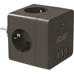 Сетевой адаптер 2E 4x Тип F, 16A, 3x USB-A, 1x USB-C, черный (2E-AD431BK)